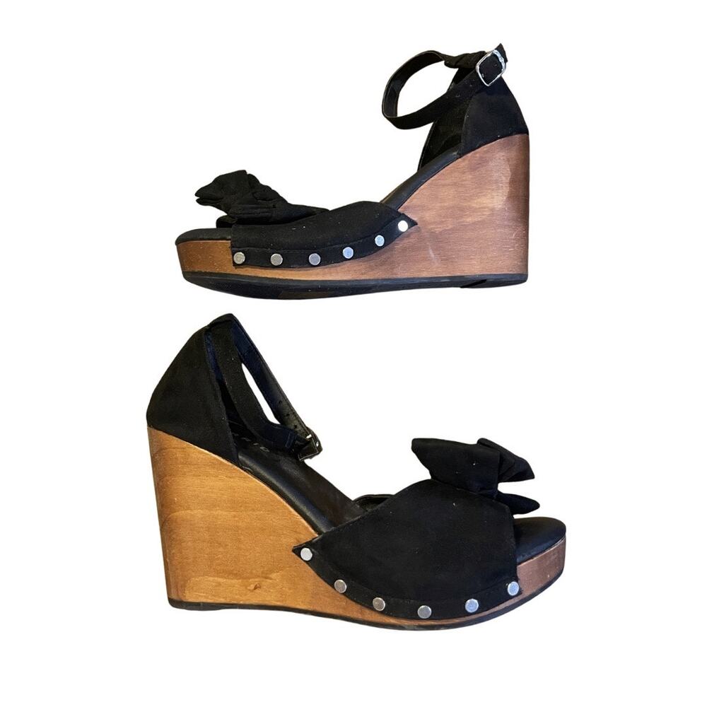 Torrid Black Knotted Suede Platform Wedge Sandals Studded Wooden Heel 8.5 NWT